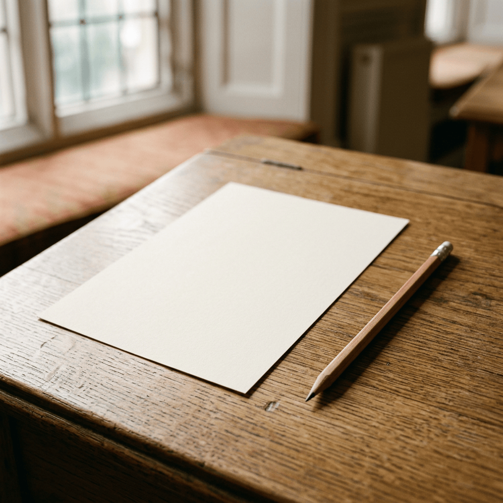 Blank sheet of paper and pencil on a wooden desk
